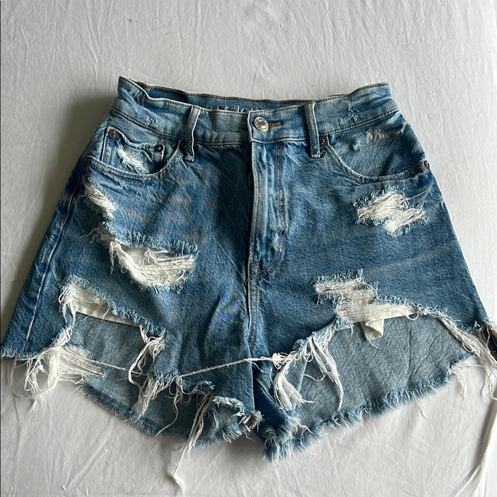 American Eagle Outfitters Blue Distressed Jean Shorts